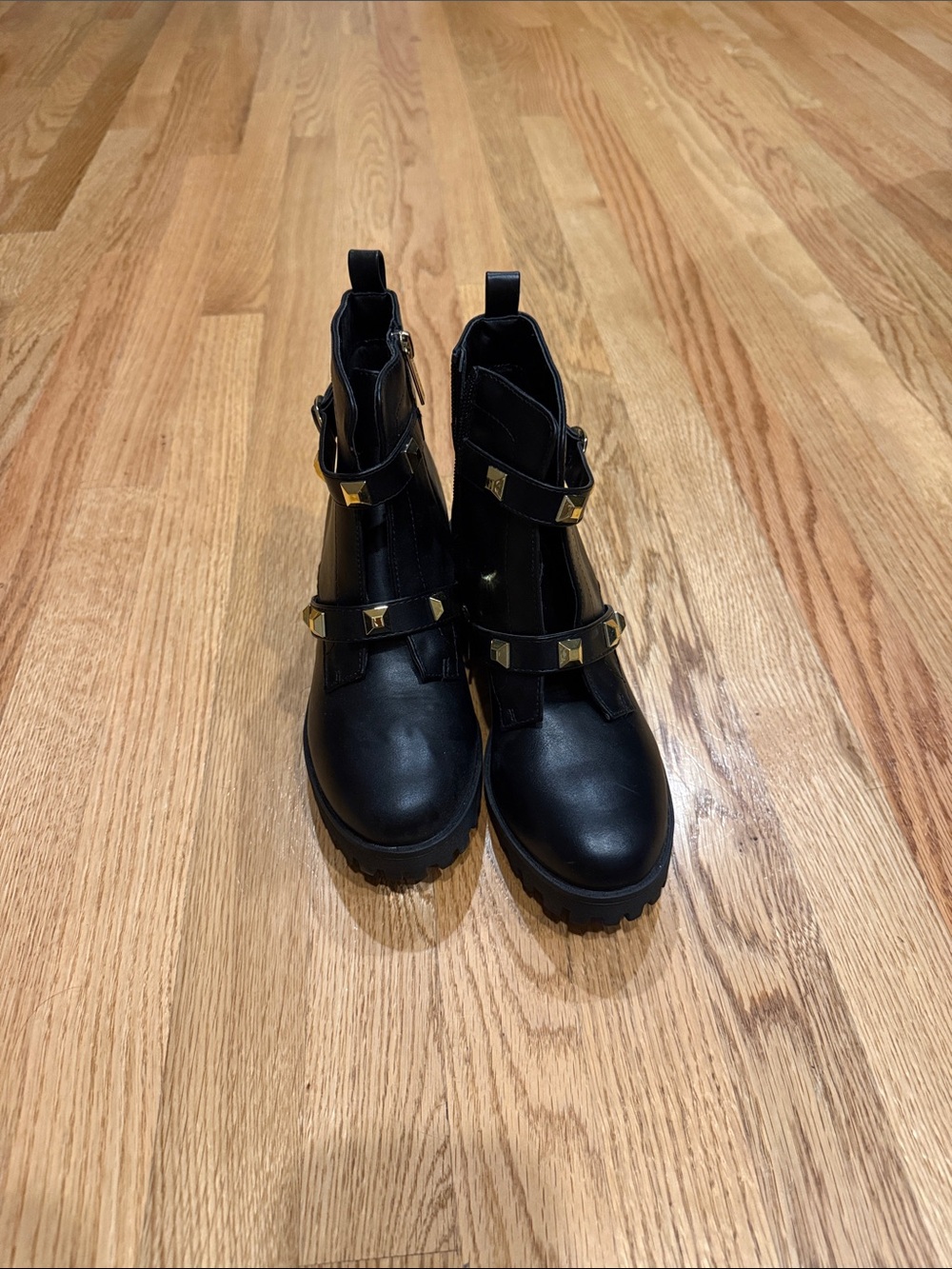 Marc Fisher Black Ankle Boots with Gold Studs - Kids